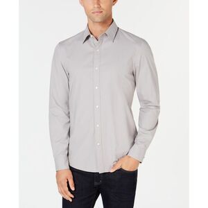 Michael Kors Mens Trim Stretch Button Up Shirt, Grey, NWT